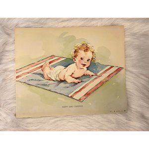 Vintage Florence Kroger Art Print. Happy and Carefree"Baby on Blanket. Unframed.